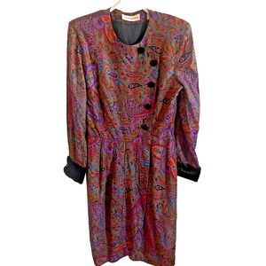 Vintage Nipon Boutique Multicolored Paisley Velvet Dress Career Retro Size 10